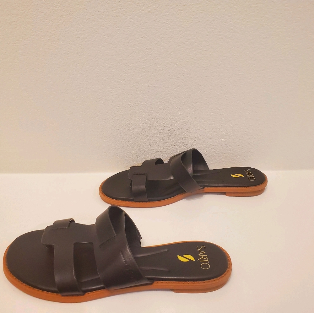 Franco Sarto Womens Black Leather Gretta Slide slip on Sandal NWT - Picture 2 of 12
